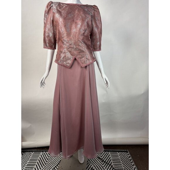 Vintage Marilyn Graham Rose Pink Maxi Dress With Sheer Overlay & Satin Waistband - Picture 13 of 16